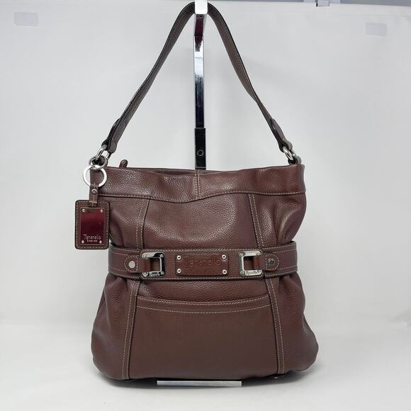 Tiganello Hobo Shoulder Bag Brown Pebbled Leather Pockets Belted Y2K Casual - Picture 1 of 15